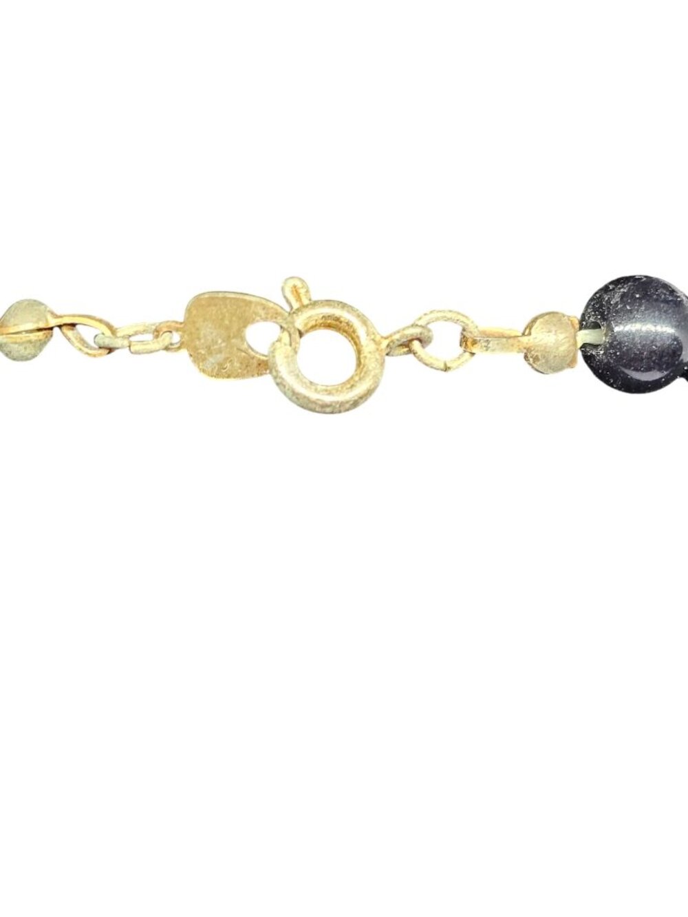 Vintage Black Beaded Cloisonné Floral Necklace Gold Tone Spacers Statement 24” - Picture 6 of 9